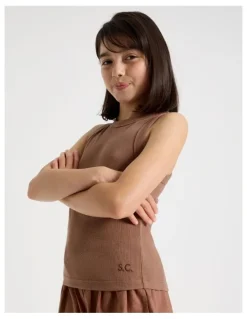 Tilii Sunday Club Basic Rib Tank in Brown