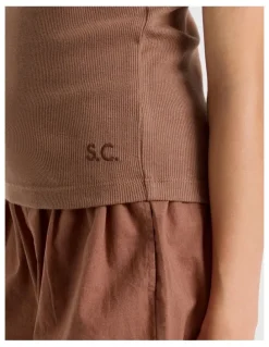 Tilii Sunday Club Basic Rib Tank in Brown