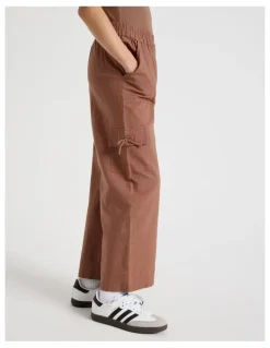 Tilii Sunday Club Pull On Linen Blend Cargo Pants in Brown