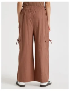 Tilii Sunday Club Pull On Linen Blend Cargo Pants in Brown