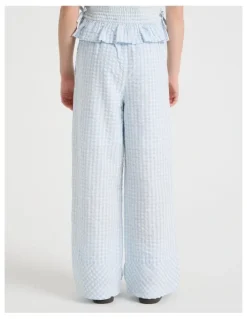 Tilii Wide Leg Seersucker Pants in Light Blue