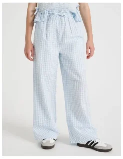 Tilii Wide Leg Seersucker Pants in Light Blue