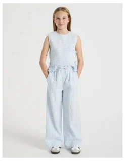 Tilii Wide Leg Seersucker Pants in Light Blue