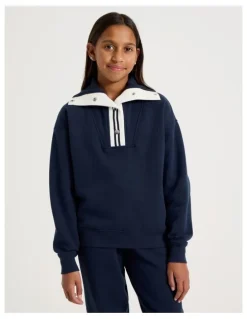 Tilii 1/4 Zip Sweat Top in Navy