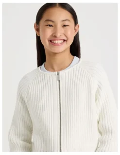 Tilii Zip Thru Cardigan with Fur Collar in White