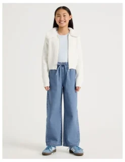 Tilii Zip Thru Cardigan with Fur Collar in White