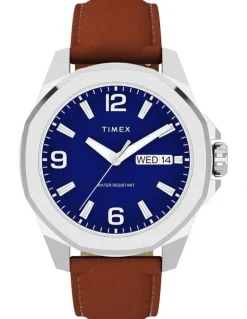 Timex Essex Day And Date Leather Strap Watch 46mm in Brown