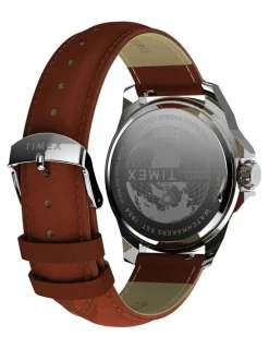 Timex Essex Day And Date Leather Strap Watch 46mm in Brown