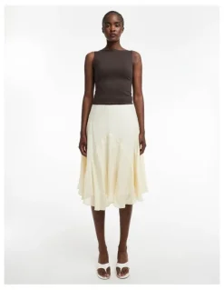 TOPSHOP Elowen Crinkle Midi Skirt in Lt Yellow
