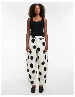 TOPSHOP Yara Dot Barrel Trousers in Ecru