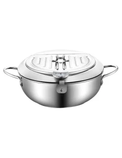Toque Japanese Deep Frying Pan Pot 24cm in Silver