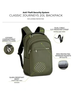 Travelon Classic Anti-Theft 15.6 Laptop & Tablet 20L Backpack in Olive
