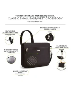 Travelon Classic Anti-Theft Small East/West Crossbody Bag in Black