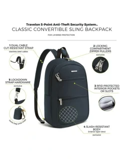 Travelon Classic Anti-Theft Tablet Convertible Sling Backpack in Midnight