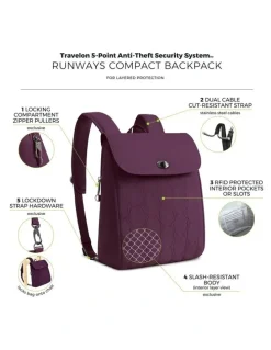 Travelon Runways Anti-Theft Compact Backpack in Plum