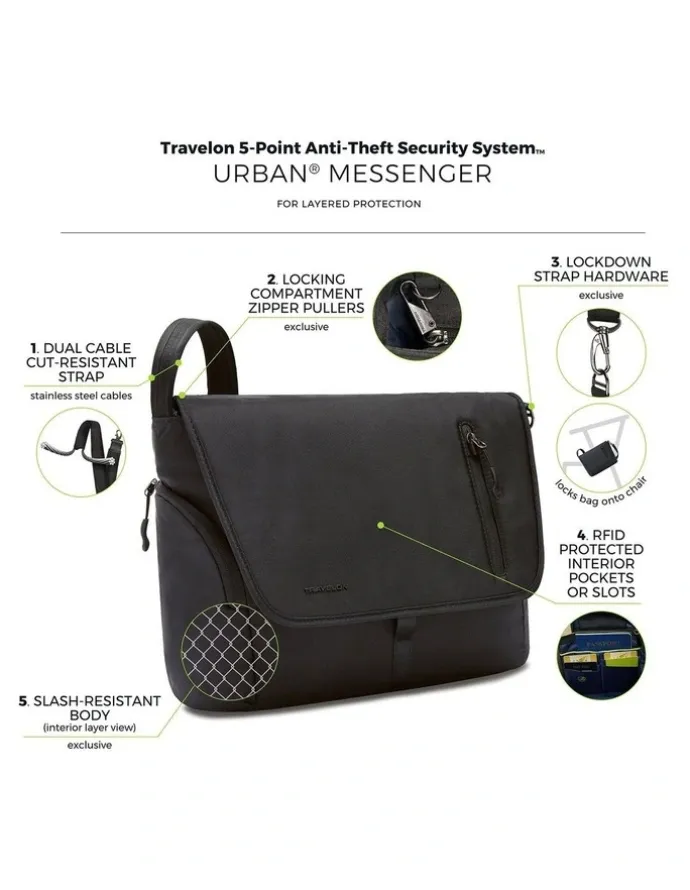 Travelon Urban Anti-Theft 14 Laptop & Tablet Messenger Bag in Black