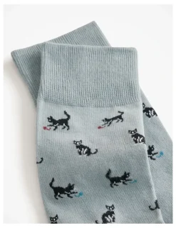 Trenery Black Cat Sock in Sage Green