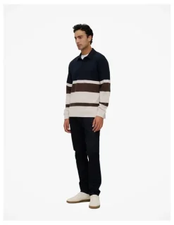 Trenery Bold Stripe Monogram Rugby in Navy