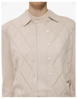 Trenery Cotton Cashmere Pointelle Cardigan in Clay
