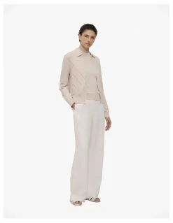 Trenery Cotton Cashmere Pointelle Cardigan in Clay