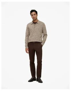 Trenery Cotton Speckle Knit Polo in Stone
