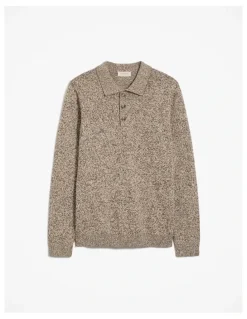 Trenery Cotton Speckle Knit Polo in Stone