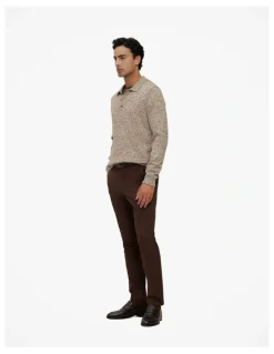 Trenery Cotton Speckle Knit Polo in Stone