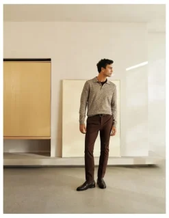 Trenery Cotton Speckle Knit Polo in Stone