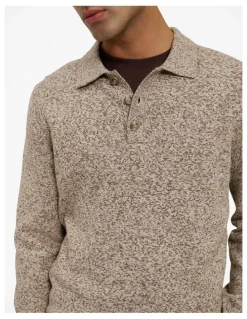 Trenery Cotton Speckle Knit Polo in Stone