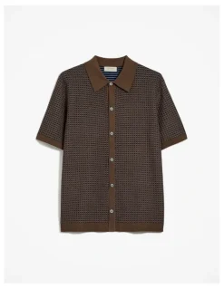 Trenery Jacquard Geo Knit Shirt in Cocoa