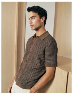 Trenery Jacquard Geo Knit Shirt in Cocoa