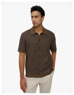 Trenery Jacquard Geo Knit Shirt in Cocoa