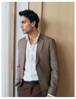 Trenery Linen Cotton Textured Blazer in Cocoa