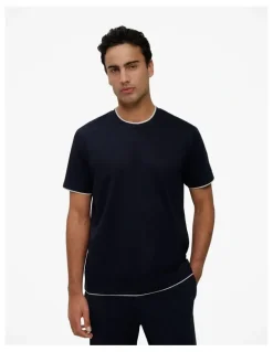 Trenery Mercerised Cotton Layered T-shirt in Navy