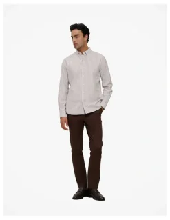 Trenery Regular Fit Wide Stripe Oxford Shirt in Coffee