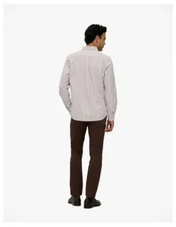 Trenery Regular Fit Wide Stripe Oxford Shirt in Coffee
