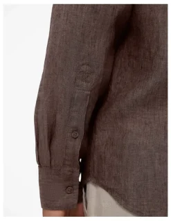 Trenery Tailored Fit Delave Linen Shirt in Cocoa