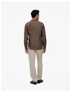 Trenery Tailored Fit Delave Linen Shirt in Cocoa