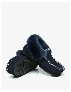 UGG Australian Shepherd Popo Cow Suede Moccasin Shoe in Navy Blue
