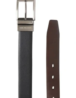 Van Heusen Leather Pin Buckle Saffiano Reversible Belt in Black/Brown