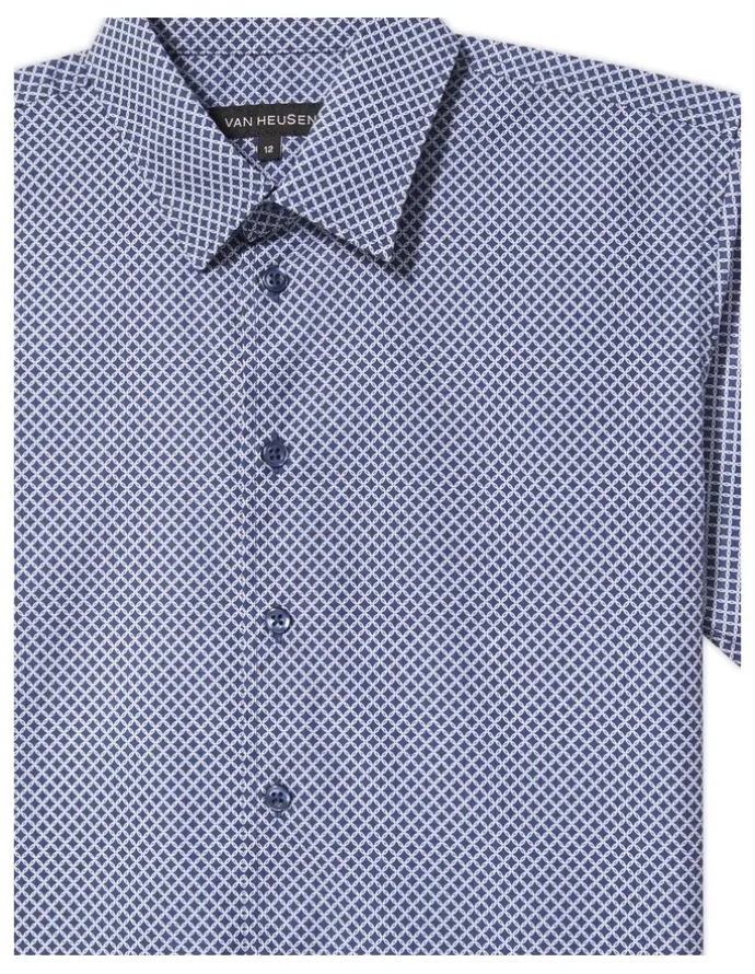 Van Heusen Youth Fit Short Sleeve Printed Shirt in Navy