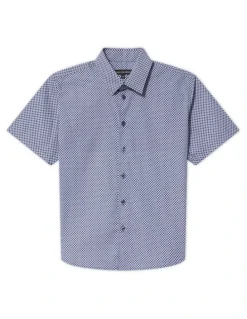 Van Heusen Youth Fit Short Sleeve Printed Shirt in Navy