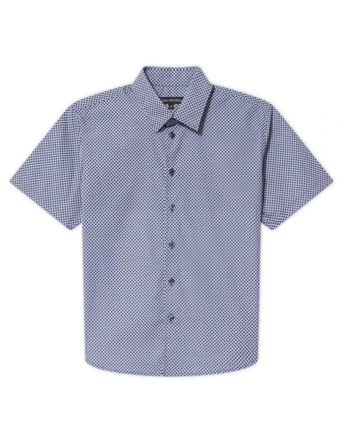 Van Heusen Youth Fit Short Sleeve Printed Shirt in Navy
