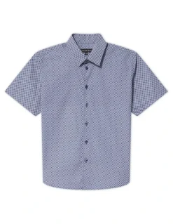 Van Heusen Youth Junior Fit Short Sleeve Printed Shirt in Navy