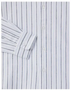 Van Heusen Youth Youth Fit Linen Blend Stripe Shirt in Blue