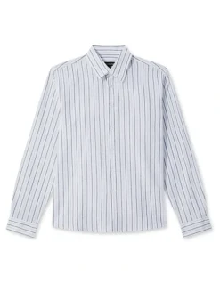 Van Heusen Youth Youth Fit Linen Blend Stripe Shirt in Blue