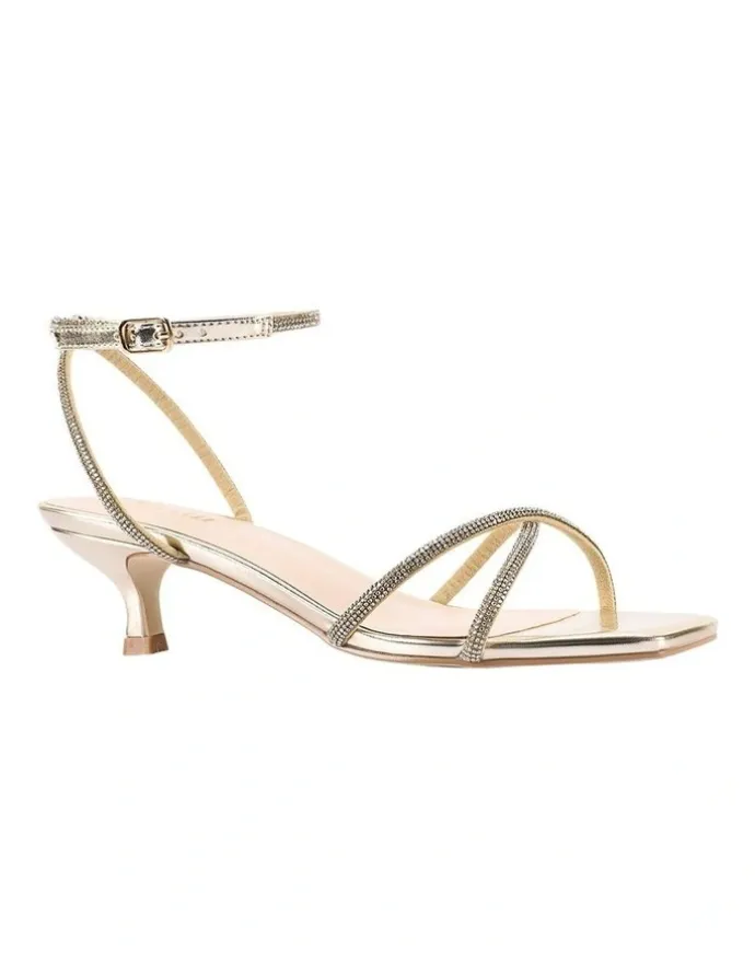 Verali Ally Kitten Heel Sandals in Champagne Gold