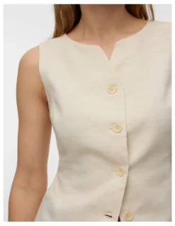 Vero Moda Brill Buttoned Vest in Sand