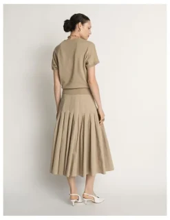 Veronika Maine Stretch Cotton Pleat Midi Skirt