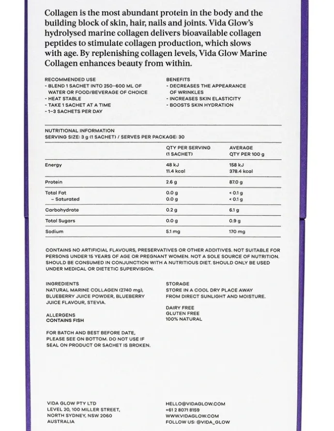 Vida Glow Blueberry Natural Marine Collagen Powder